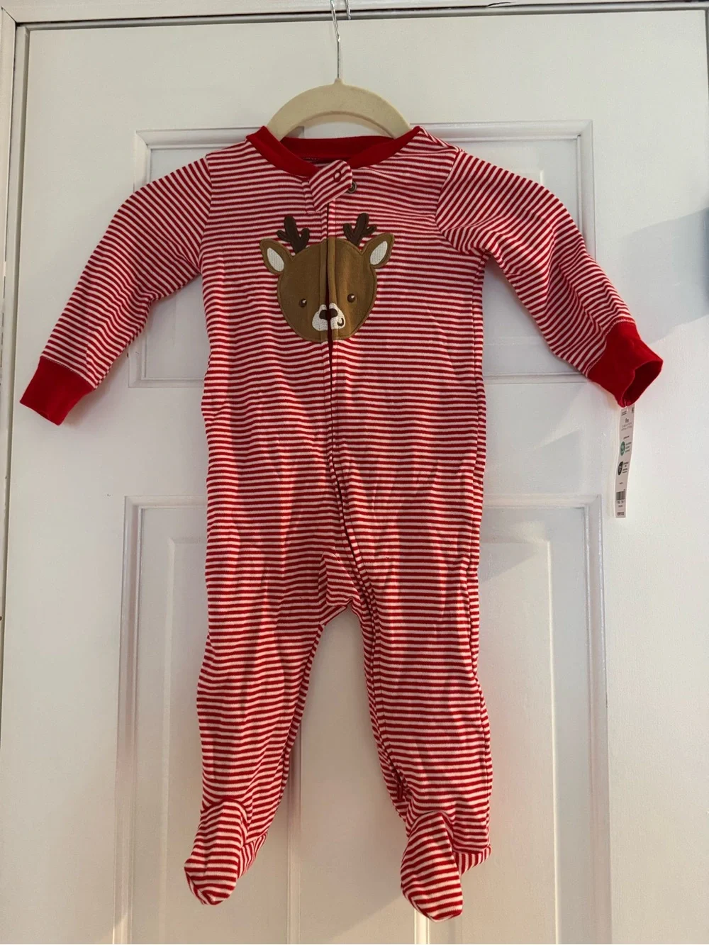 Carter's Red & White Striped Reindeer Footie Pajamas